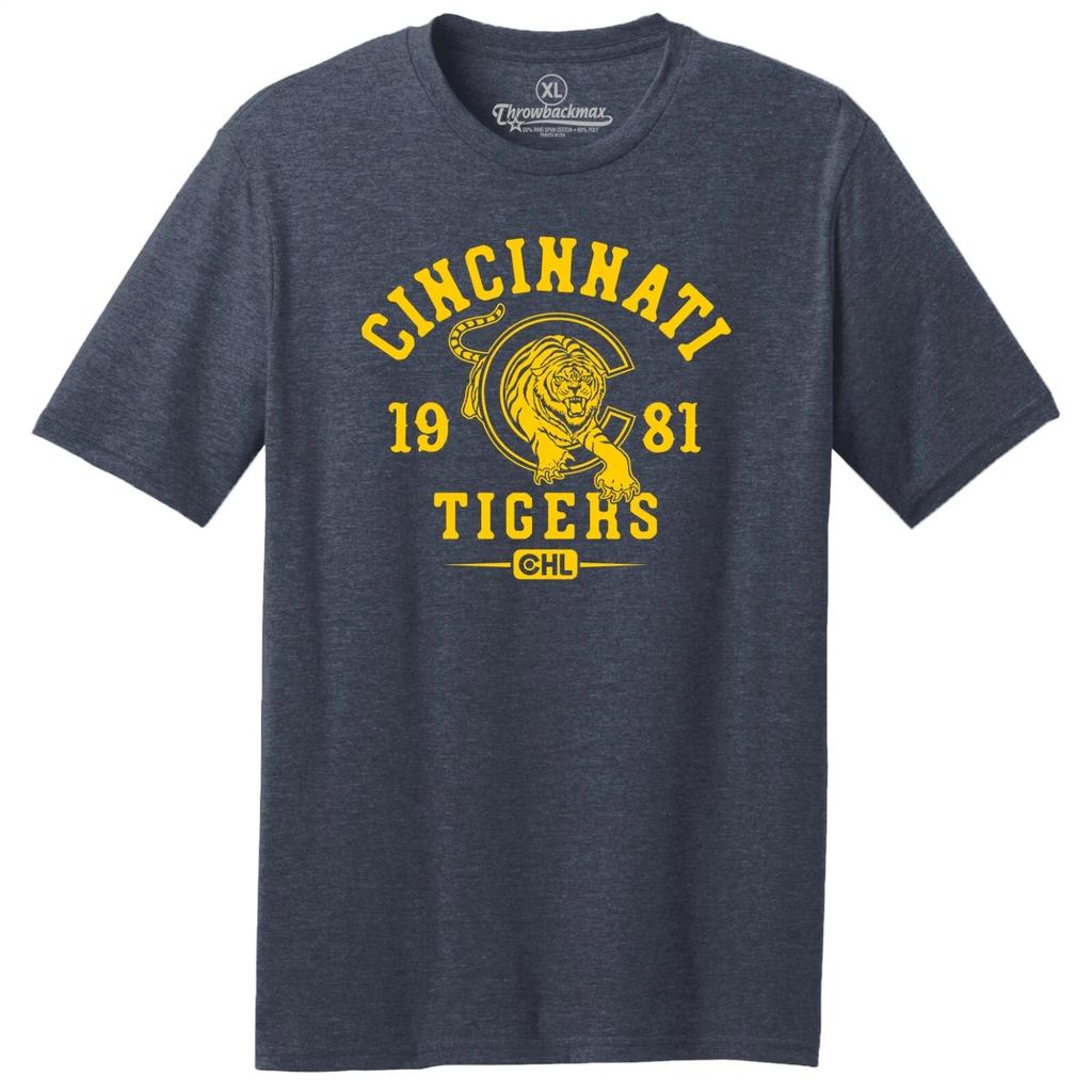 Cincinnati Tigers 1981 CHL Hockey TRI-BLEND Tee Shirt - Bengals Reds