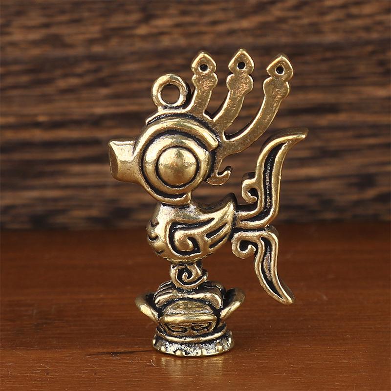 1Pc Vintage Brass Sanxingdui Prayer Priest Keychains Lanyard Pendants Handmade Rope Car Key Chain Rings Hanging