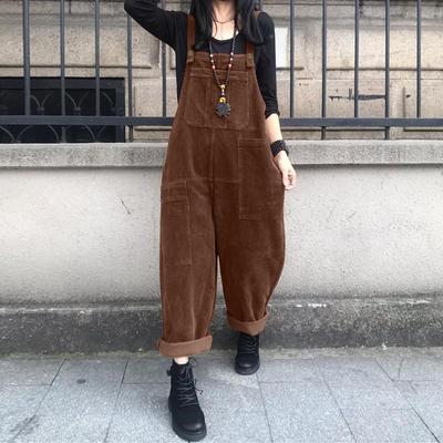 Jarní Podzim Vintage Manšestrové kombinézy Dámské Volné Ležérní Overaly Dungaree Ramínka