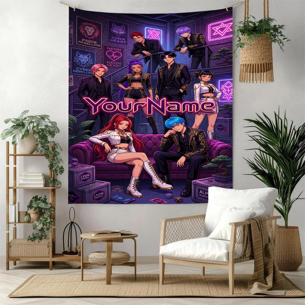Demon Hunter Girls Custom Your Name Wall Decor Tapestry Art For Pet Memorial Birthdaywedding Party Backdrop Family Gift
