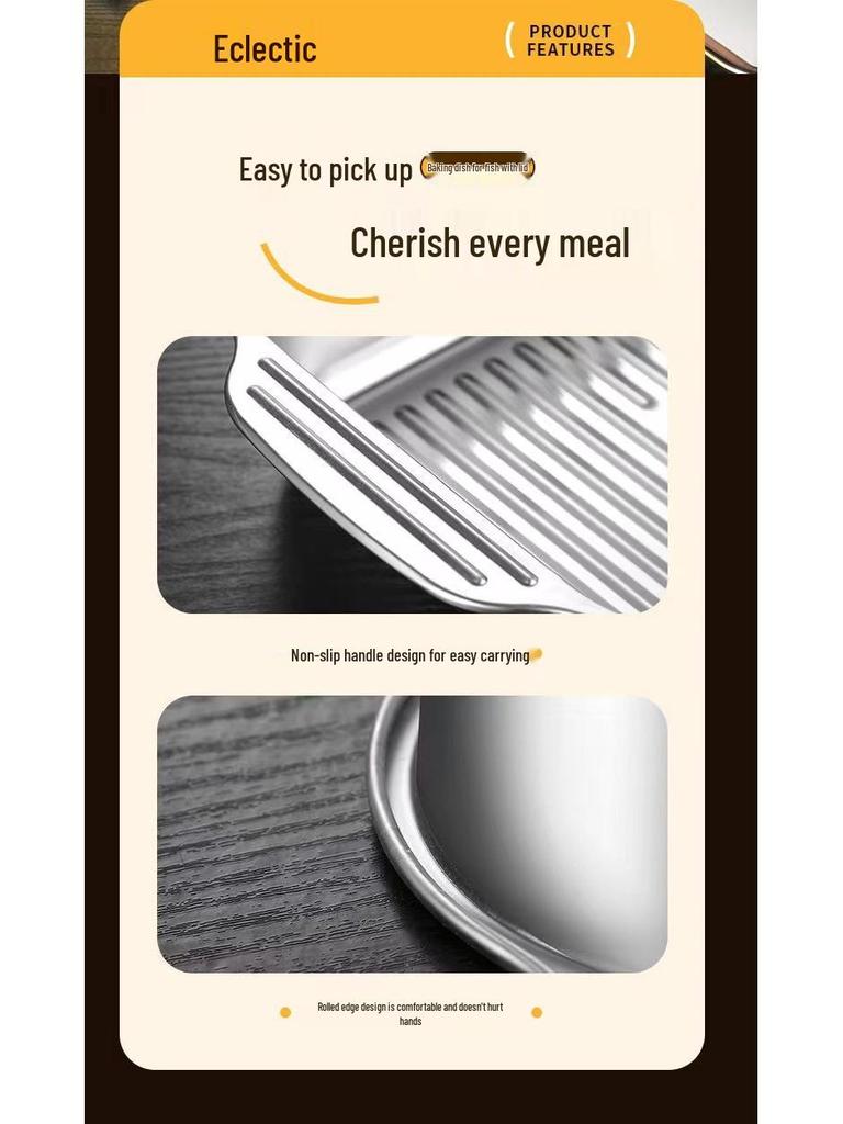 Stainless Steel Grilled Fish and Seafood Pan with Lid and Handle