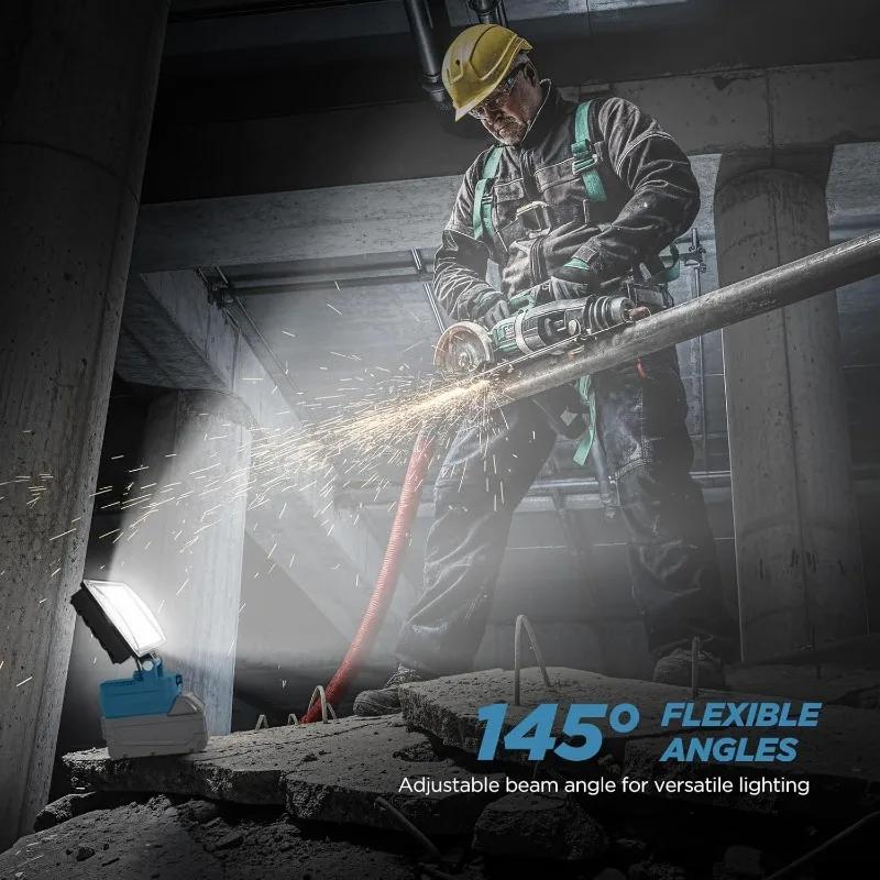 LED Work Light for Makita/Dewalt/Milwaukee 18V Li-ion Battery 12000LM Spotlight with 2 USB Charging Port Flood Light Flashlight