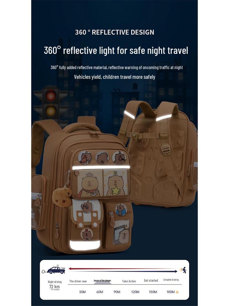 Large Capacity Capybara Cartoon Backpack - Water-Repellent School Bag for Kids