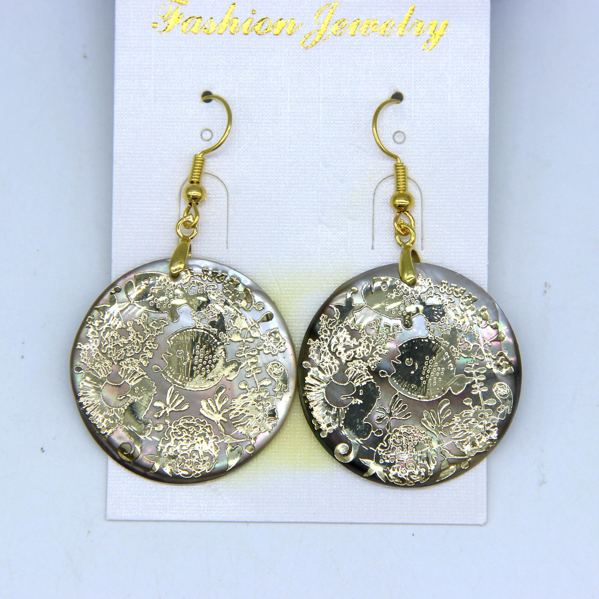 

Серьги-крючки из натурального черного перламутра, серьги из черной ракушки с золотой наклейкой, висячие серьги со шваброй в 8 стилях, серьги-ракушки, пляжные серьги 7 Tropical Fish