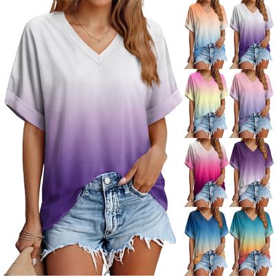 Damenmode, lässiges, vielseitiges Sommer-T-Shirt mit Farbverlauf, schmaler Passform und kurzen Ärmeln – perfekt für jeden Tag.