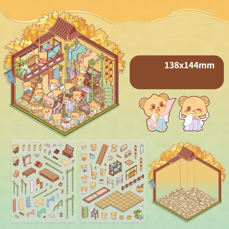 Cartoon Food Street Landscape Sticker Cabin Scene DIY Toy Game Sticker Festival Birthday Gift for Kids Girls and Children