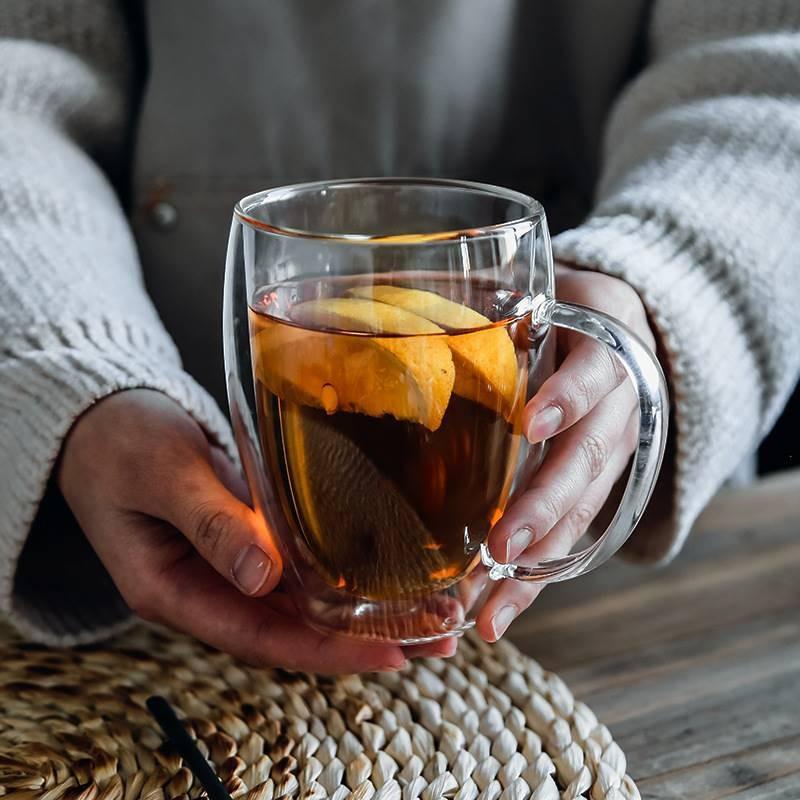 320ml 2pcs Set Double Layer Heat Resistant Glass Cup Coffee Cup with Handle Transparent Iced Latte Milk Juice Cold Drink Cups