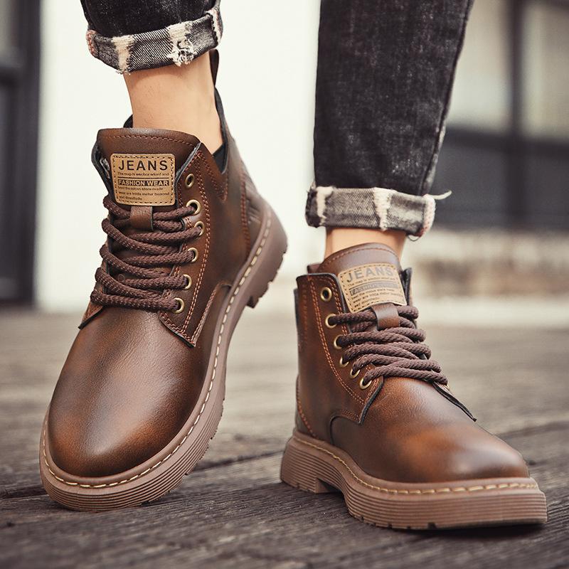 Autumn new men's casual short boots British style high-top lace-up leather Martin boots retro sports men's shoes