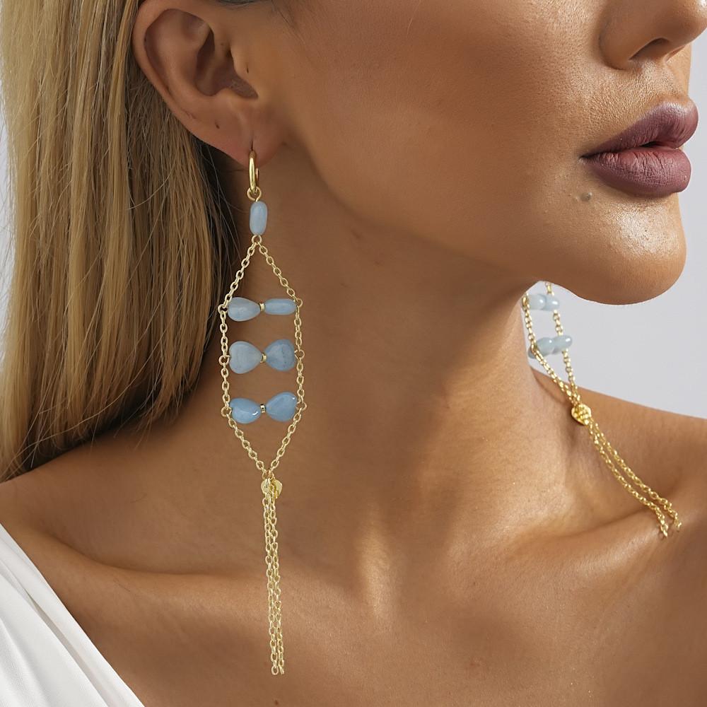 Blue Geometric Stylish Natural Stone Earrings For Fall 2023 Ladies