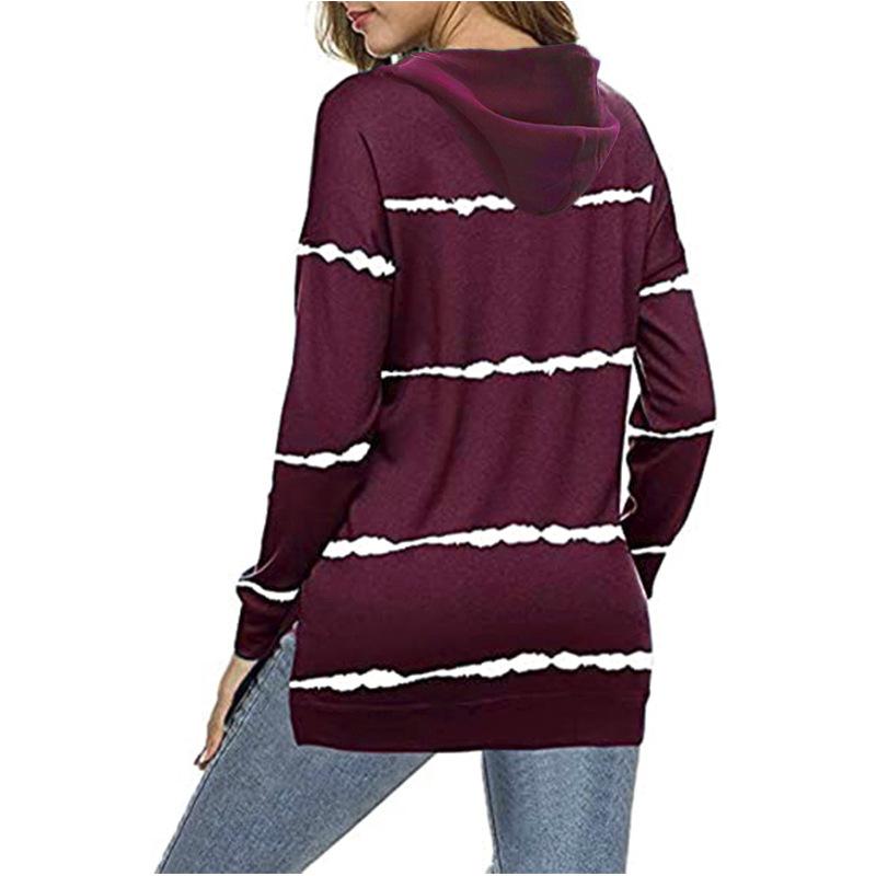 Women S Striped Printed Loose Fit Hooded Sweatshirt Top