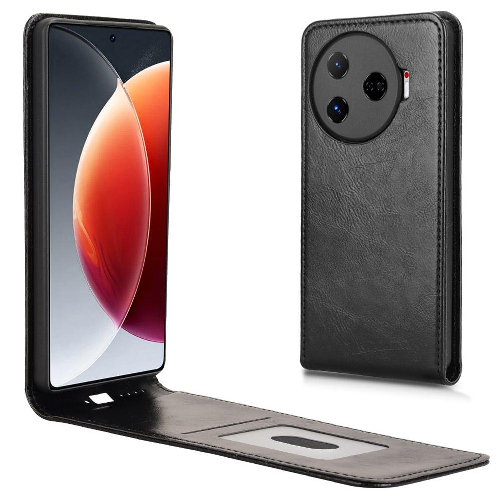 

For TECNO Camon 30 Pro 5G CL8 Case with Card Slot Magnetic Vertical Flip Leather Phone Cover Black