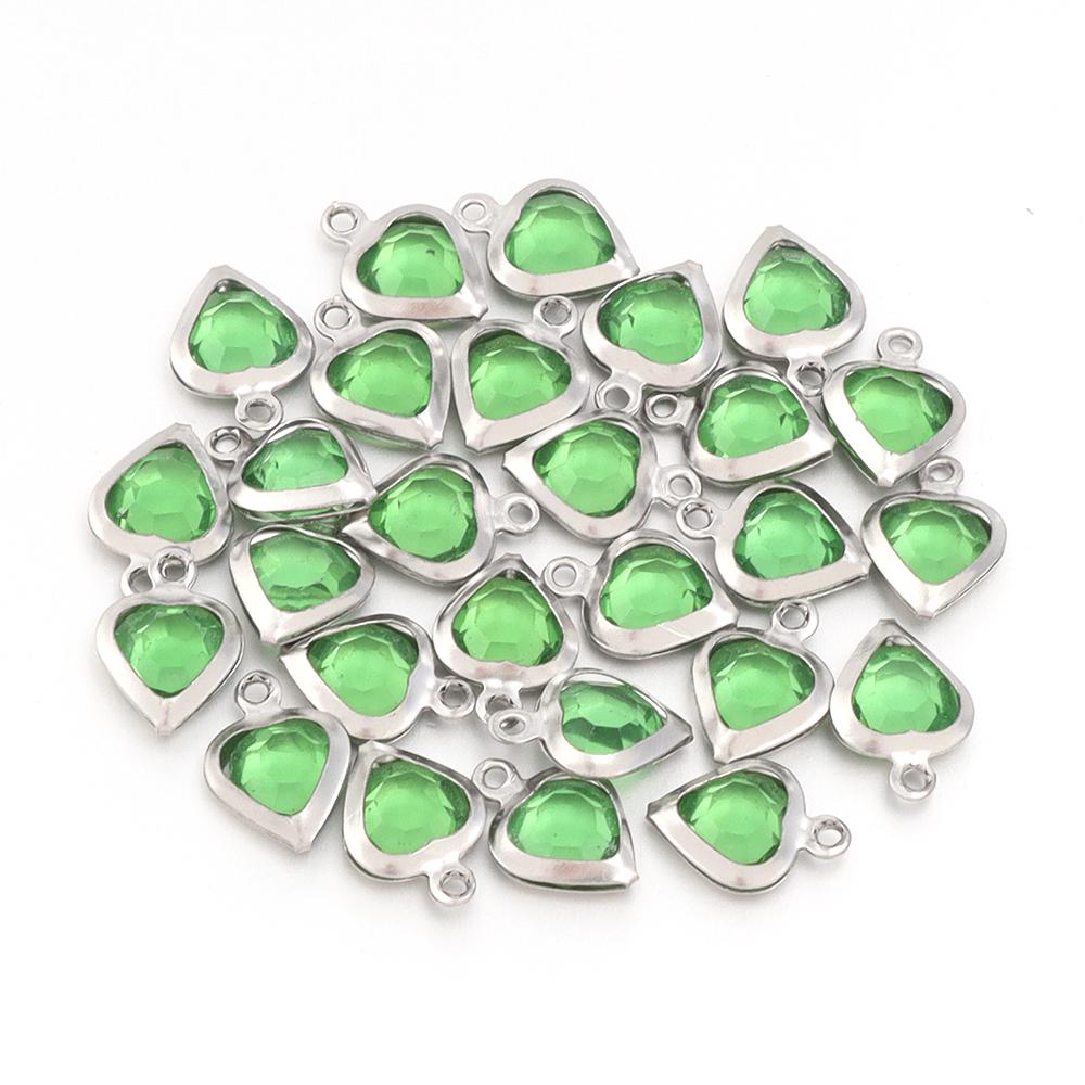 10pcs/lot Color Heart Crystal Charms Stainless Steel Edged Pendants for DIY Necklace Earring Bracelet Jewelry Making Accessories