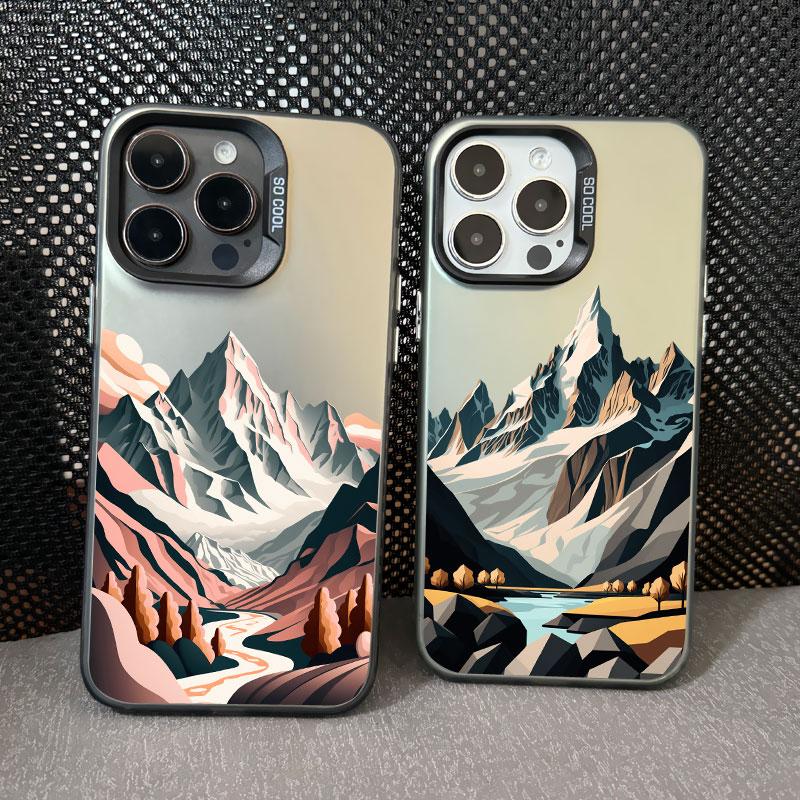 Mountain Scenery Peak Landscape Phone Case For iPhone 15 Pro Max 14 13 12 11 Pro Max Mini 15 14 Plus Shockproof Laser Back Cover