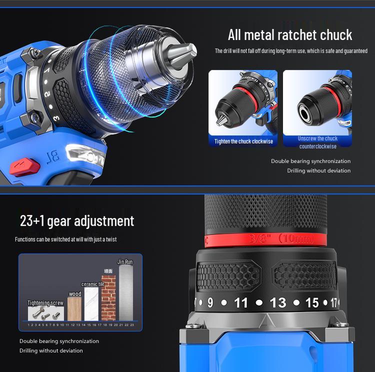 Compact Rechargeable Brushless Motor Drill: Multi-Function Impact Tool for Home Use