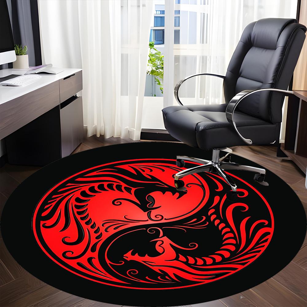 1pc Yin Yang Dragons Office Round Area Rug, Under Office Chairs Bedroom Living Room Home Decor, Room Deco, Available in Various Sizes