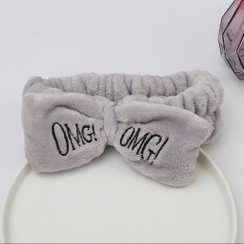 Custom Logo OMG Bowknot Wash Face Hairband Rabbit Cat Ear Cute Plush Lady Soft Women Elastic Hair Band Flannel Make up Headbands