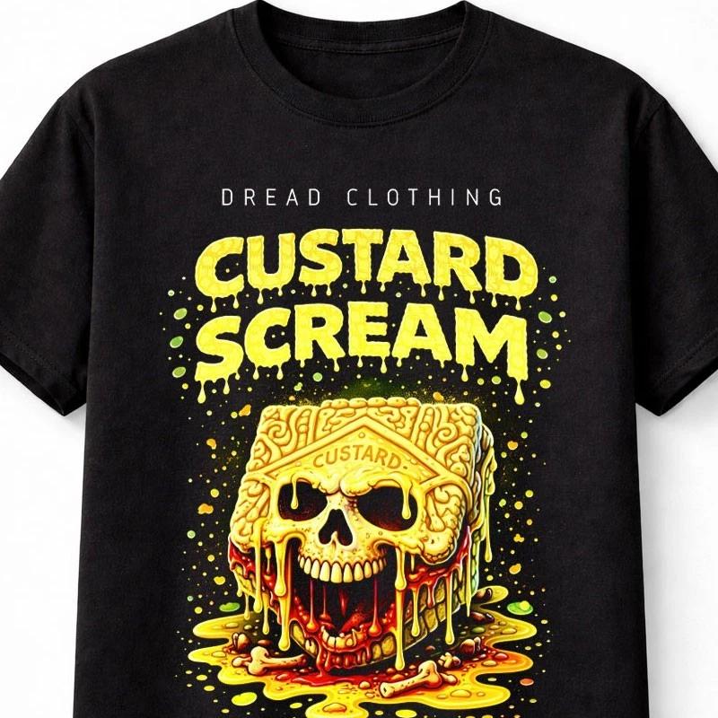 Custard Cream Biscuit Scream Skull Horror Halloween Food Graphic Unisex TShirt S