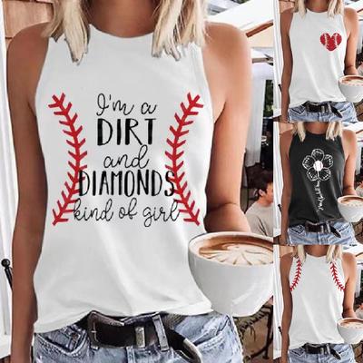 2022 Europejski i Amerykański Damski Bezrękawnik T-shirt z Nadrukiem Litery Baseballowa Mama