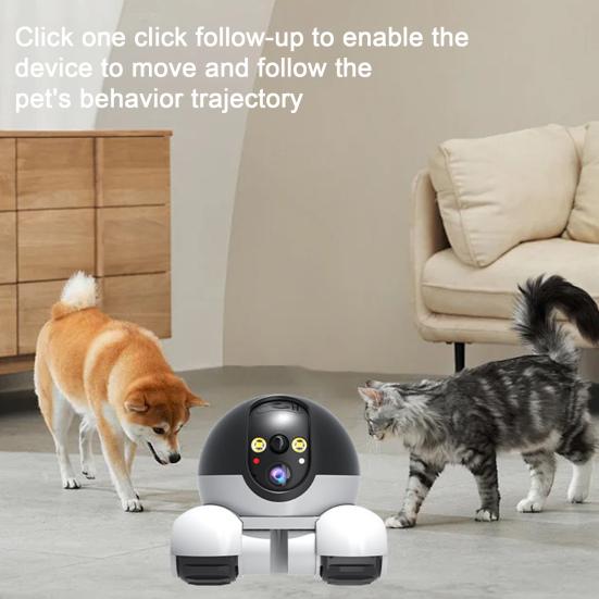 Wireless Pet Camera with Night Vision Intelligent AI Detection 360-Degree Coverage Wi-Fi Dual-Lens Smart Robot Camera with Wheels