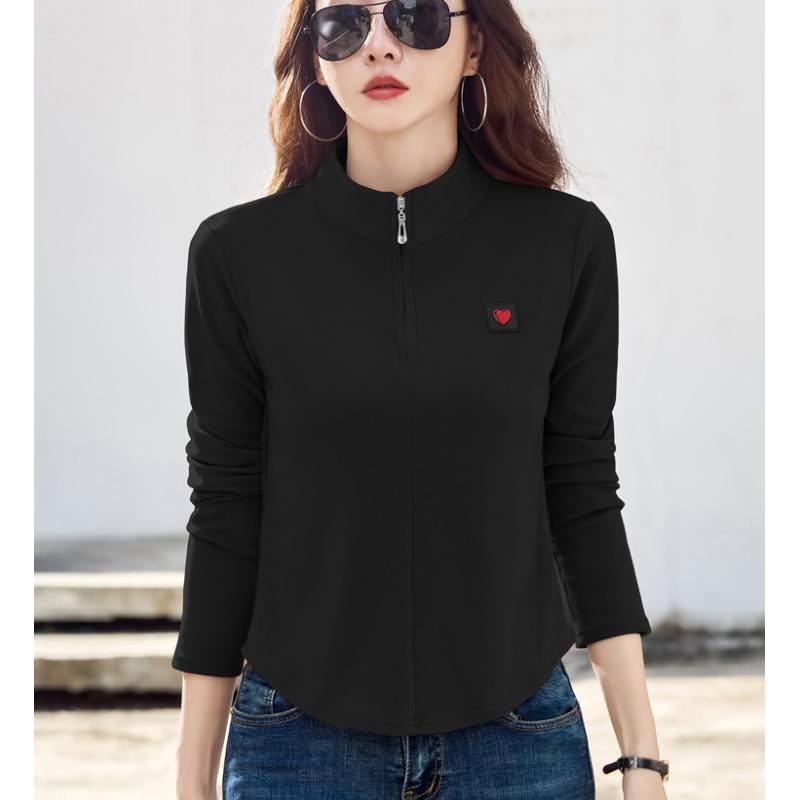 

Хлопковая водолазка, весенняя женская футболка в корейском стиле с длинными рукавами, женские повседневные топы на пуговицах, однотонная женская майка 3XL чёрный