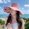 Summer seaside beach sun hat versatile outdoor big eaves bucket hat women's cotton and linen double-sided can wear four seasons sun protection hat