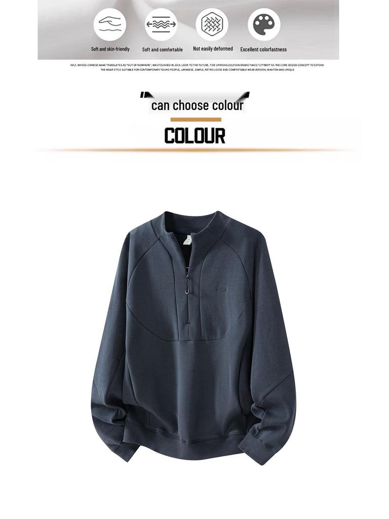 Royal Blue Men's Half-Zip Loose Casual Hoodie (Spring/Autumn)