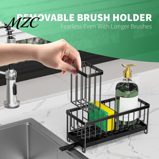 Soap And Knife Holder Sink Caddy Organizer with Drain Tray, Durable Carbon Steel Sponge Holder, Space Saving Rack Detachable for Dishwashing Brushes