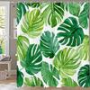 Tropical Leaves Shower Curtains Green Palm Leaf Plants Bath Curtain Set Modern Polyester Fabric Screen Bathroom Decor With Hooks