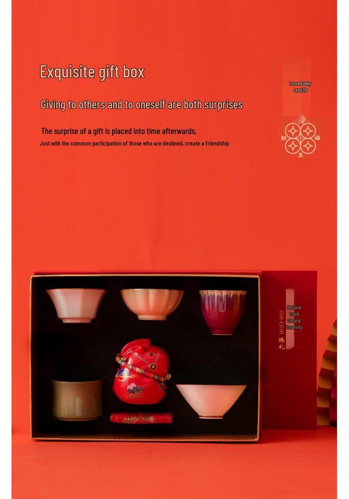 2026 Year of the Horse Cultural Gift Set: Ceramic Tea Cup, Ornament, Piggy Bank Souvenir