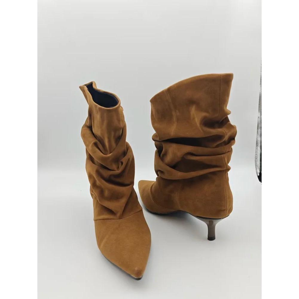 Eilyken 2026 Nuovi Stivali Invernali Corti alla Caviglia Pieghettati a Punta Donna Retro Eleganti Designer Femminili Botas