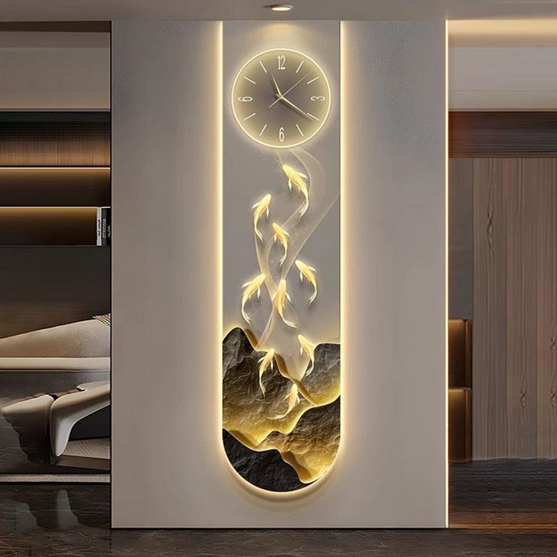 Modern Design Entrance Hall 3D Wall Clock Villa Mute Digital Clock Corridor Wall Decor Decoration Golden LED Light Painting