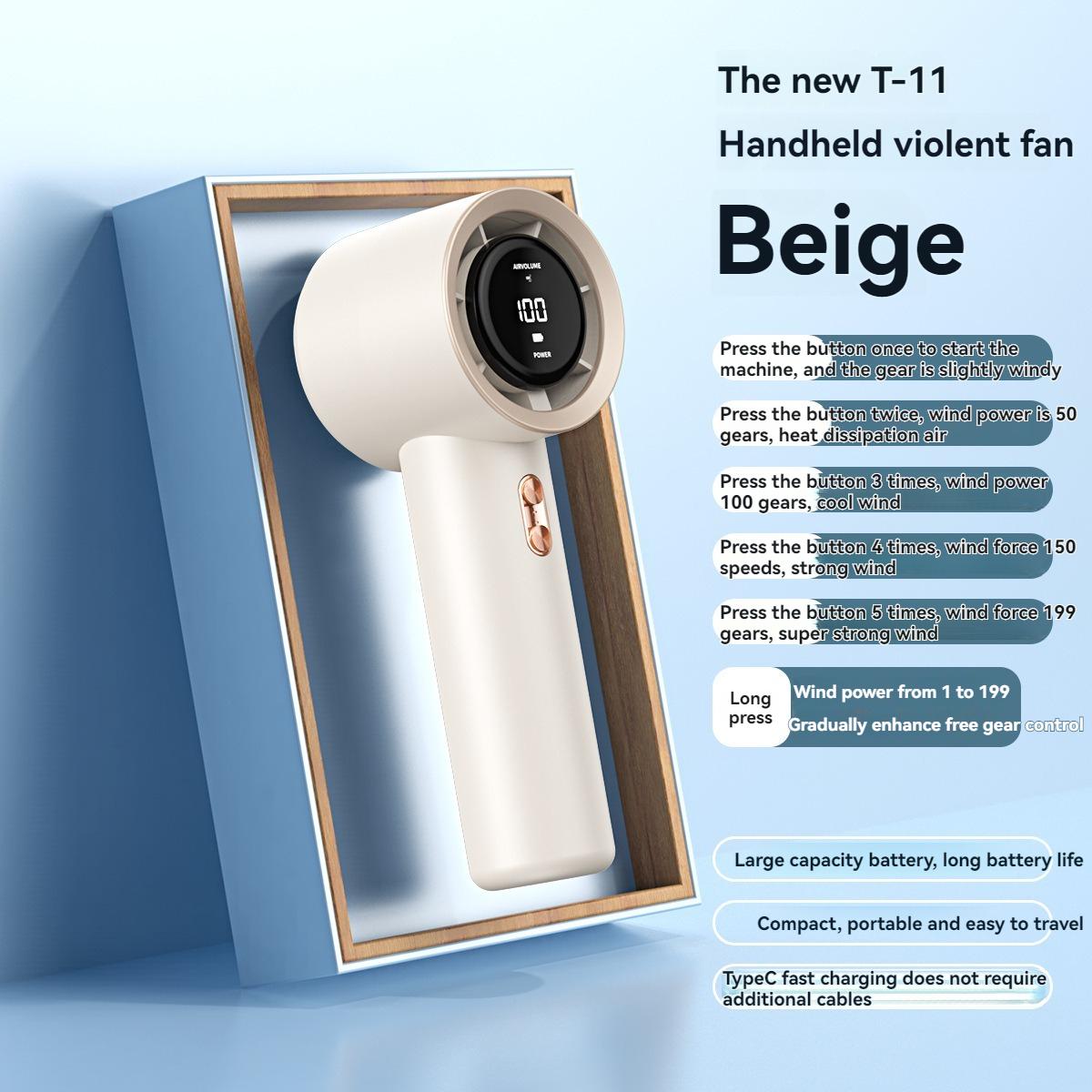 Handheld Small Fan 199 Speed High-speed USB Mini Outdoor Portable Bladeless Turbo Fan 3000MAh Summer Cooling