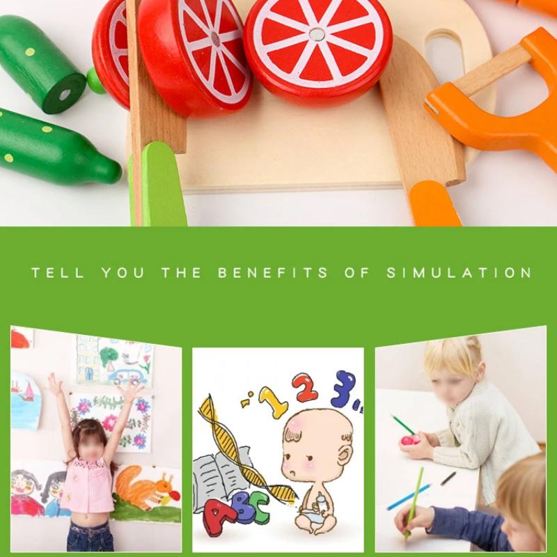 Simulation Kitchen Pretend Toy Wooden Classic Game Montessori Educational Toy for Children Kids Gift Cutting Fruit Vegetable
