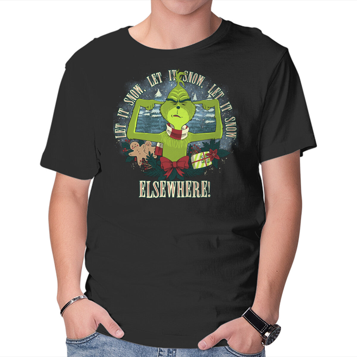 Unisex Crew Neck T-Shirt Let It Snow Elsewhere Graphic Short Sleeve Casual Tee XXXL