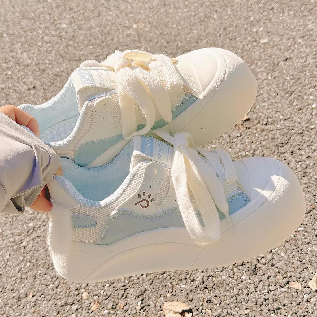 Girls' White Spring 2026 Breathable Thick-Sole Casual Sneakers, Non-Slip & Fashionable
