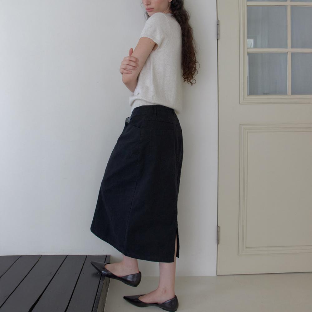 Elssibeui Cotton Midi Black Skirt