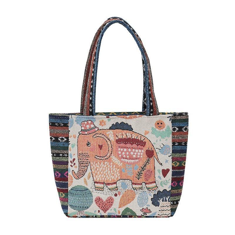 Geantă Elefant Bufniță Iepure Geantă din Pânză Jacquard Brodată Față-Verso Durabilă și Rezistentă Lucru Manual Geantă de Mână pentru Femei