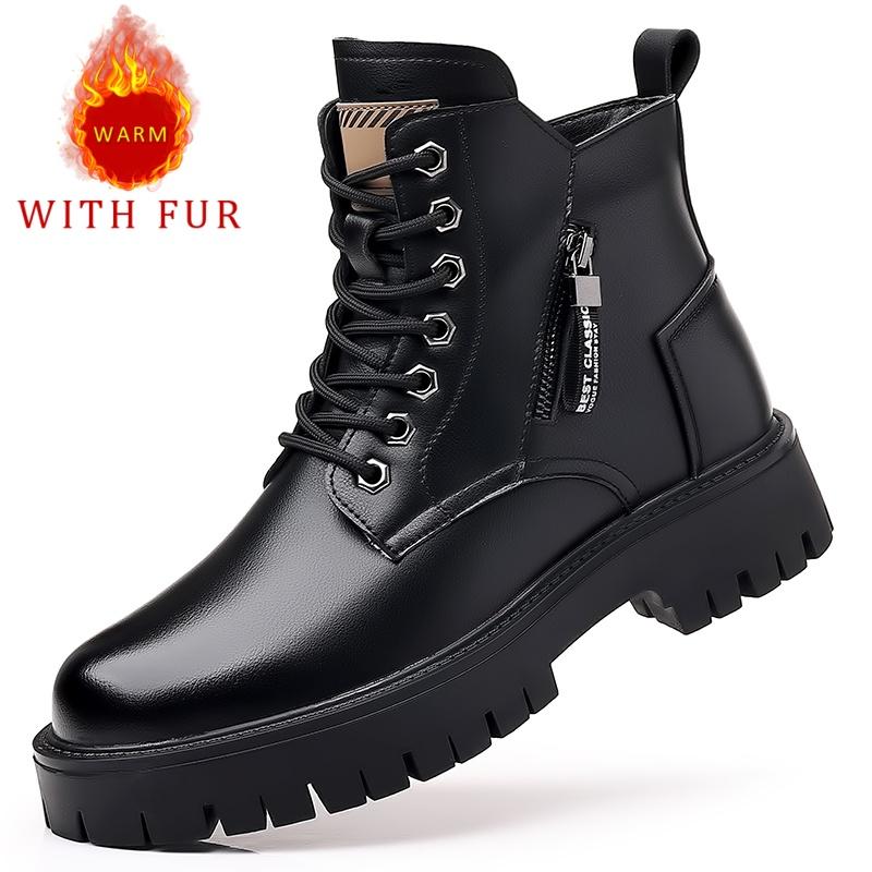 Autumn and winter men's leather boots Fashionable casual and versatile style office Outdoor party motorcycle thick soled shoes