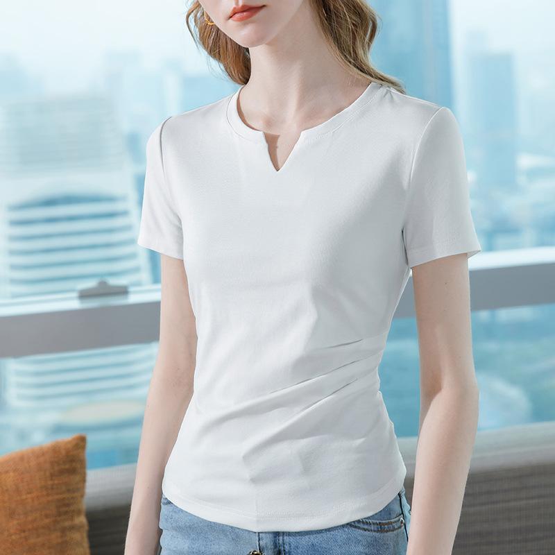 

Футболка с короткими рукавами для женщин. Летняя новая женская одежда. Хлопковая футболка с круглым вырезом. Простой однотонный облегающий топ. 3XL белый