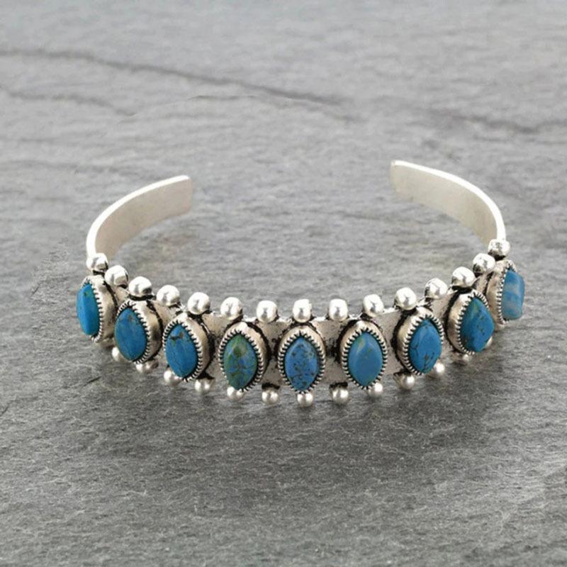 Bohemian Turquoise Floral Open Bangle Bracelet for Women