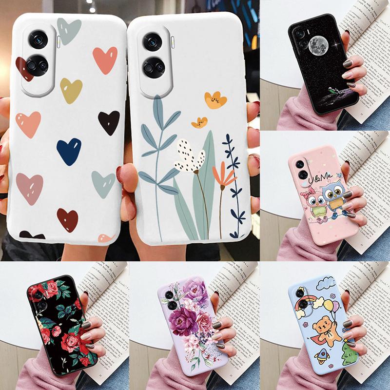Case Funda For Honor 90 Lite Cover Colorful Flowers Heart Cartoon Shell Soft Silicone Couqe For Honor 90 70 X7 Leopard Bumper