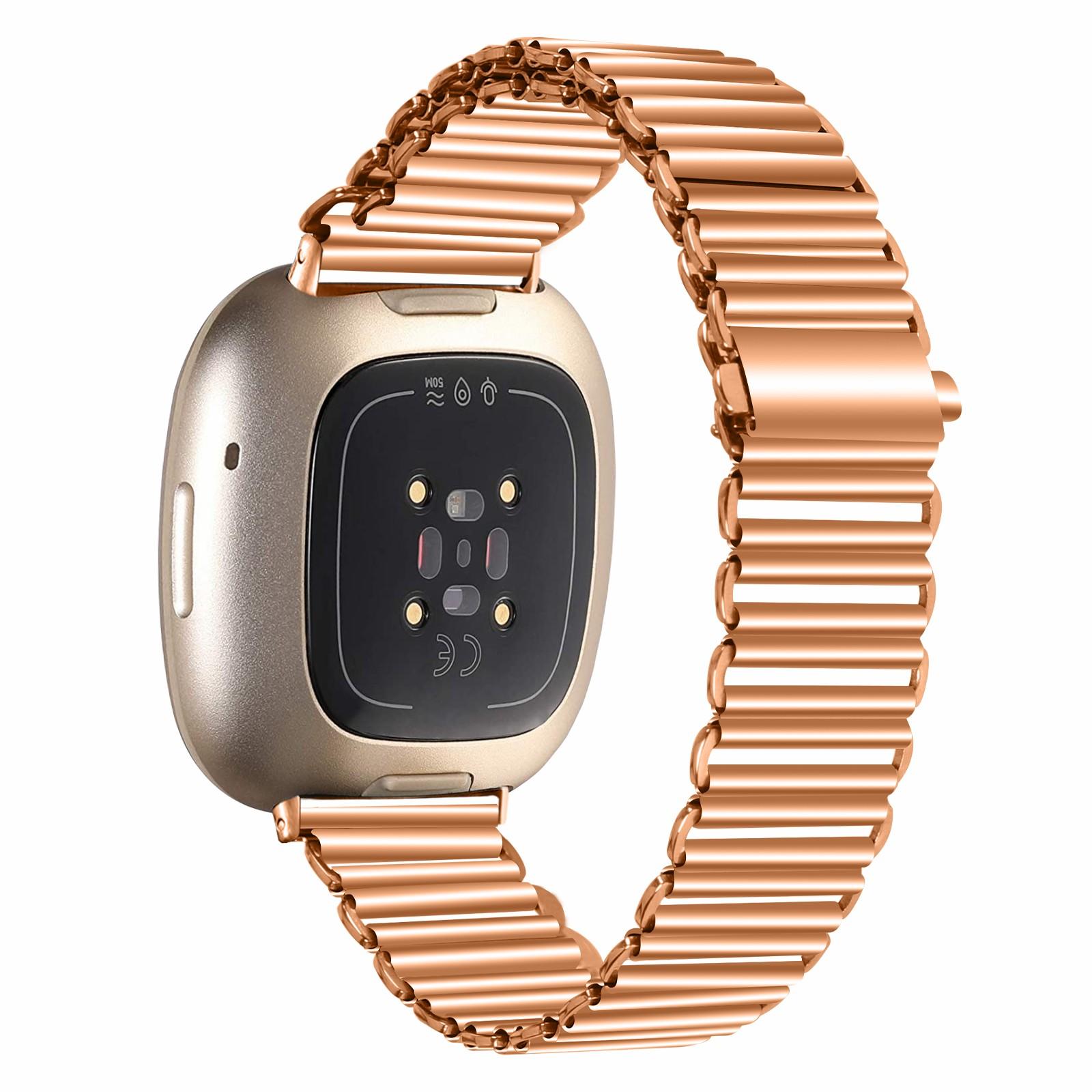 

For Fitbit Versa 4/Sense 2 Watch Band Stainless Steel Hollow Adjustable Wrist Strap Rose Gold