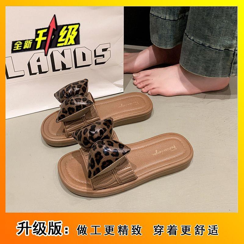 Outdoor bathroom shoes fashion bow beach flats cool slippers women's soft sole bath non-slip 2025 summer new