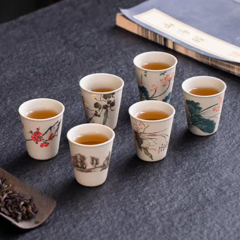 Handmade Stoneware Chinese Style Tea Cup Set 8 Pieces in Gift Box for Gongfu Tea Ceremony Home Use Decor Gift