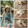 Breathable Vacation Beach Cap with Garland with Lace Big Brimmed Straw Hat Sombrero Sunshade Topi Woven Sun Cap