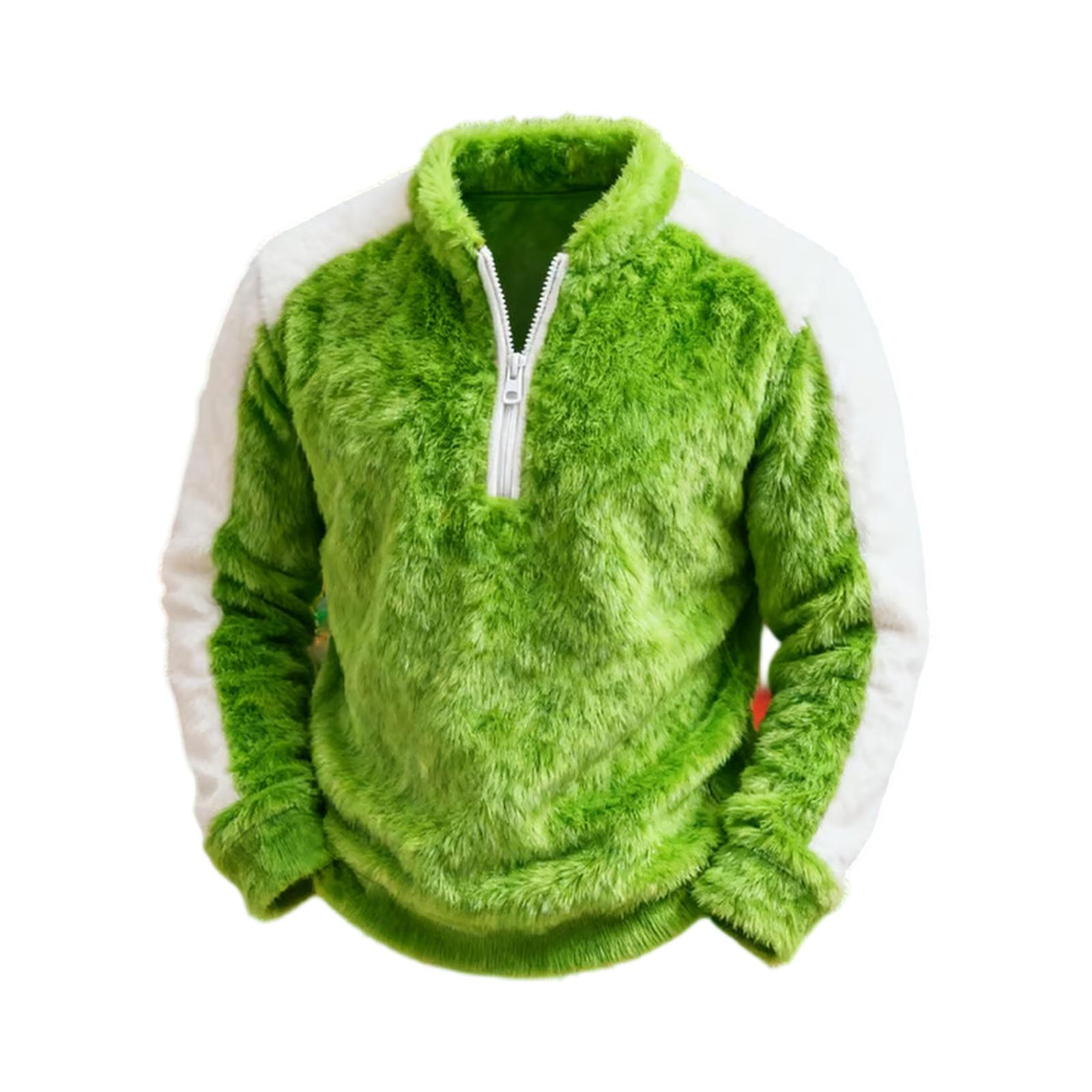 

Мужской плюшевый свитшот с длинным рукавом и теплым воротником на молнии для осени и зимы L зелёный