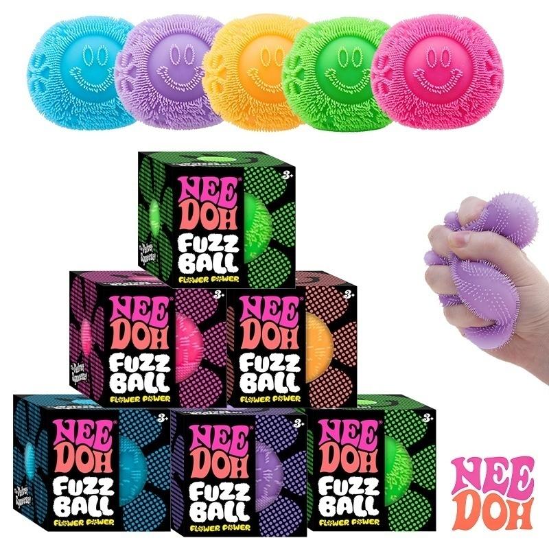 Needoh Spiky Fuzz Ball Soft TPR Slow Bounce Smiley Squeeze Toy Stress Calming Fidget Toy Desktop Decompression Stretchable Relax