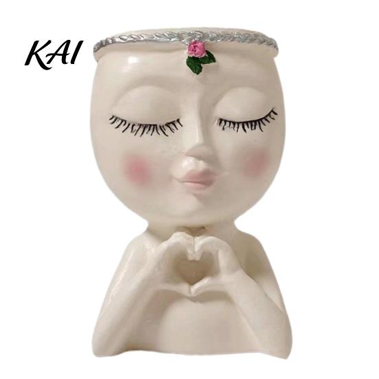 Indoor Outdoor Garden Decor Face Planter Pot, Cute Resin Head Vase for Succulents Flowers, Decorative Flower Pots Unique Bedroom Desk Shelf