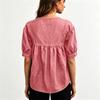 Chemise Patchwork Dentelle Denim pour Femme Col Carré Manches Courtes Décontractée Coupe Ample Blouse Tissu Léger Respirant
