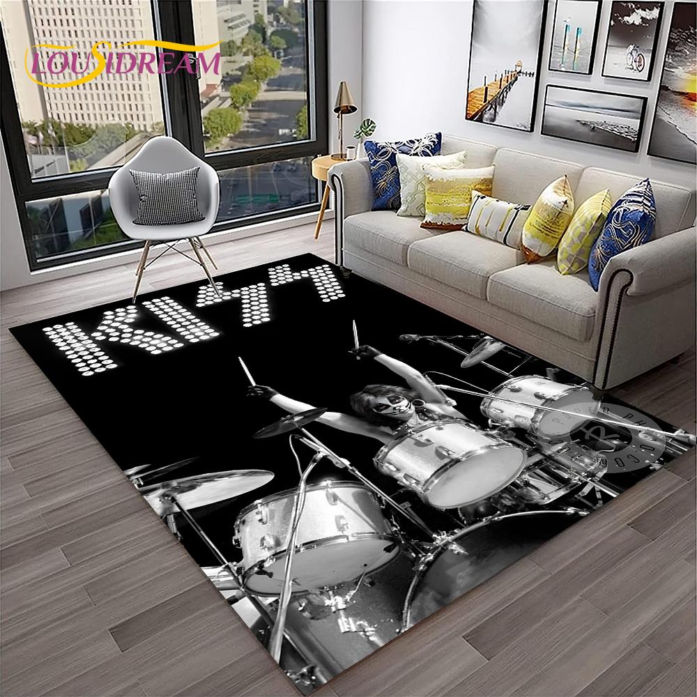 Retro Koberec KISS Rocková Kapela pro Domácí Obývací Pokoj Ložnici Hernu Pohovku Kuchyňskou Rohožku Dekor, Dětský Koberec Protiskluzová Podložka na Podlahu